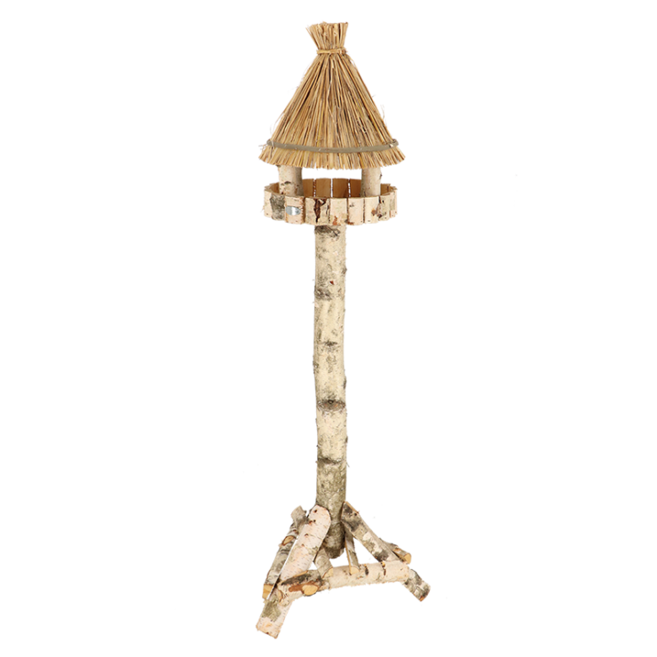 Birch bird table round on pole