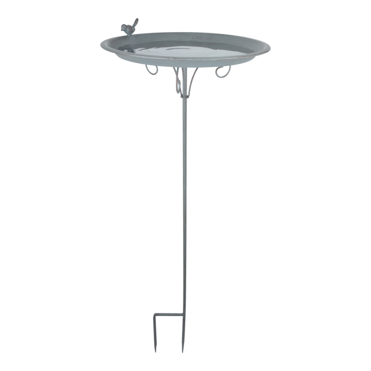 Bain d'oiseau sur piquet métal gris