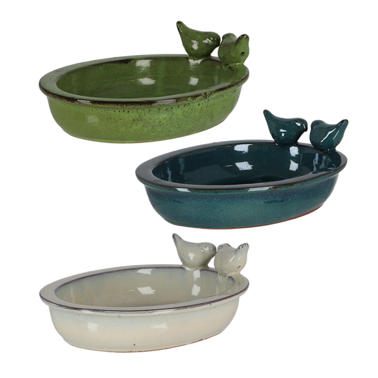 Bain d'oiseaux en céramique ovale