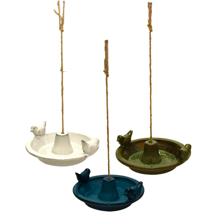 Bain d'oiseaux suspendu rond en céramique