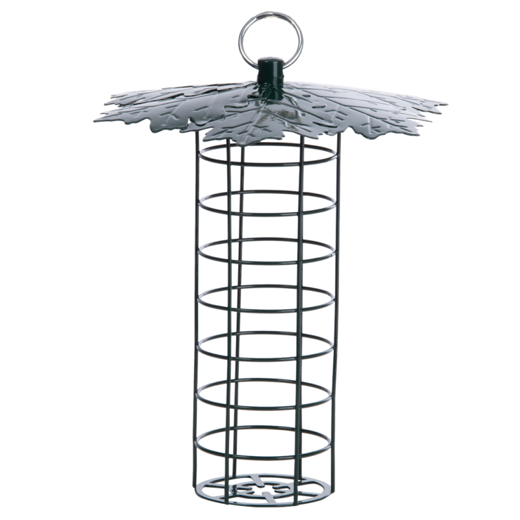 Suet ball dispenser with leaf roof