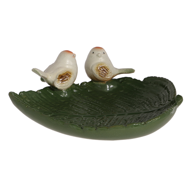 Bain d'oiseaux en forme de feuille en céramique avec des oiseaux