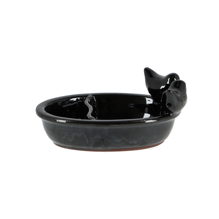 Bain d'oiseau et mangeoire en céramique noire
