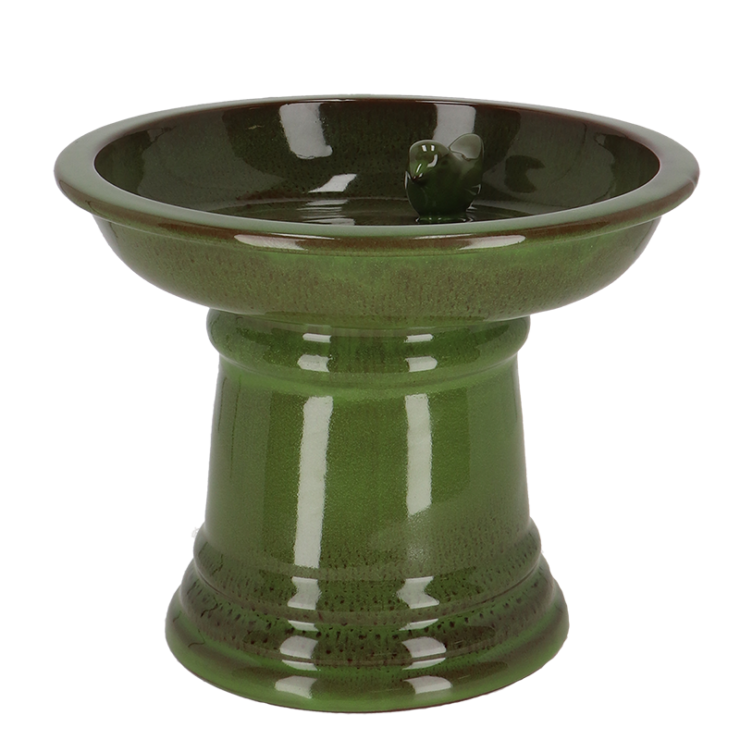 Vogeltränke Keramik auf Fuß grün S