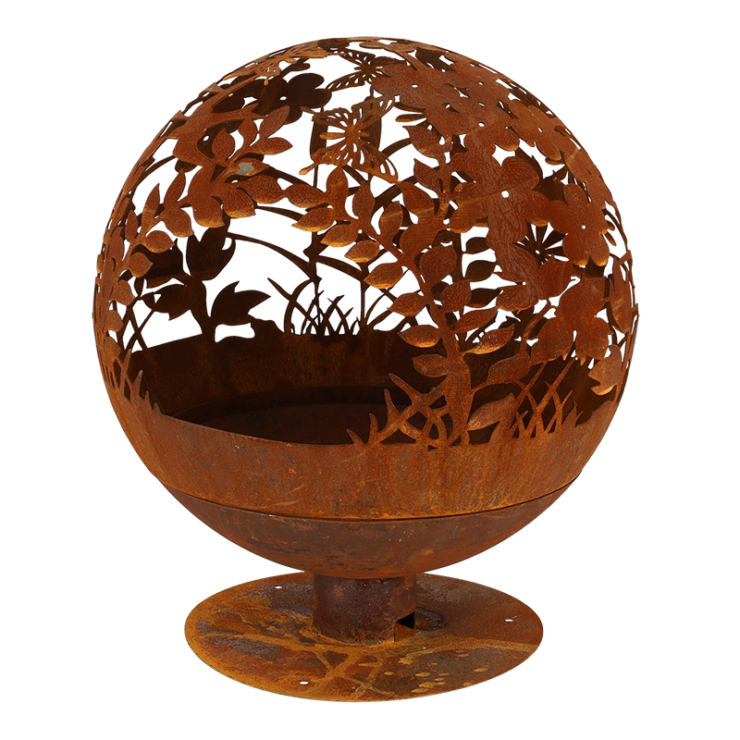 Rust fire ball laser cut flowers