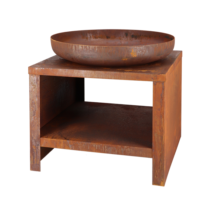 Vuurschaal met houtopslag 60 cm roest