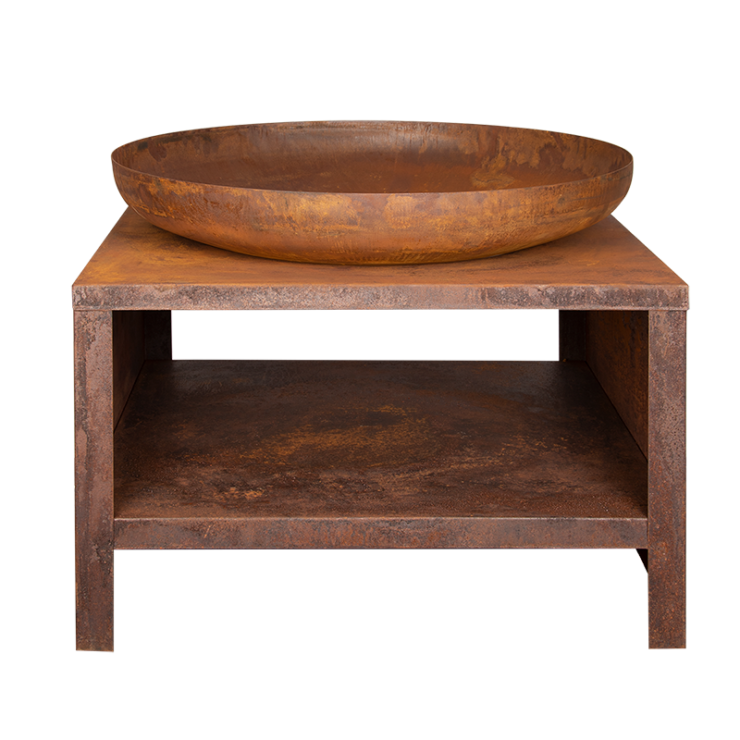 Braséro avec range bois 80 cm rouille