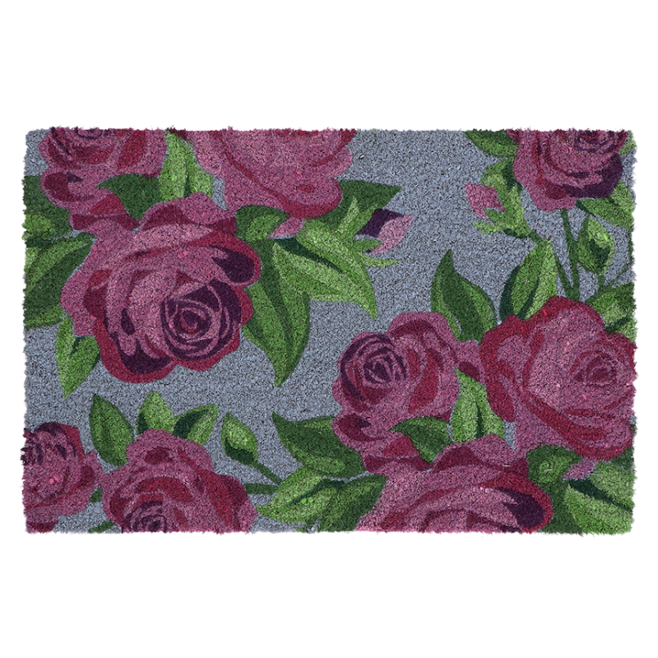 Deurmat kokos floraal blauw M