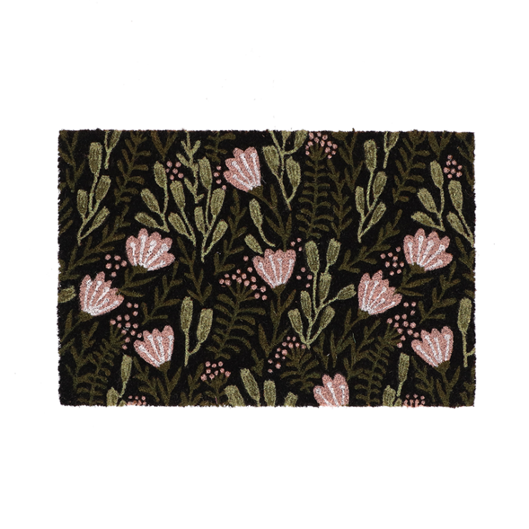 Deurmat kokos floraal zwart M